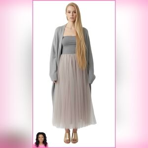 Peserico Sign Luxury Monochromatic Tulle Skirt in Gray and Taupe